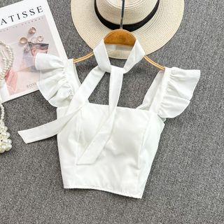 Ruffle Crop Tank Top With Tie