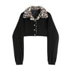 Leopard Print Panel Single-breasted Jacket / Mini A-line Skirt