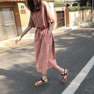 Tie-waist Plain Dress