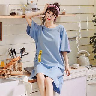 Lettering Strap Elbow-sleeve Sleep Dress