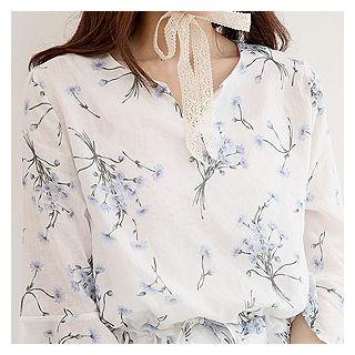 Drawstring-waist Floral Dress