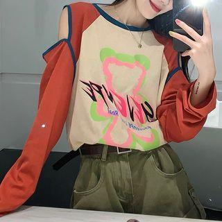 Printed Cold Shoulder T-shirt