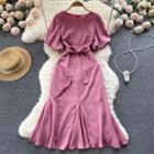 Short-sleeve Round-neck Bow Mermaid Dress