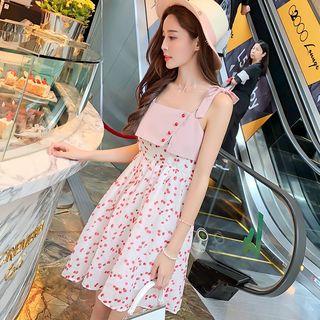 Mock Two-piece Strappy Floral Print A-line Mini Dress