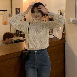 Cut-out Long-sleeve Lace Top Aas Shown In Figure - One Size