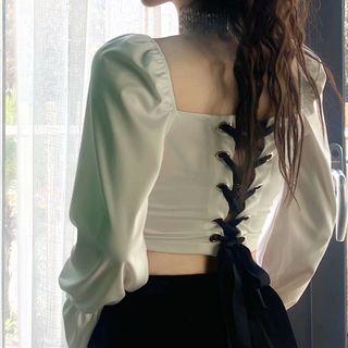 Lace-up Chiffon Cropped Blouse
