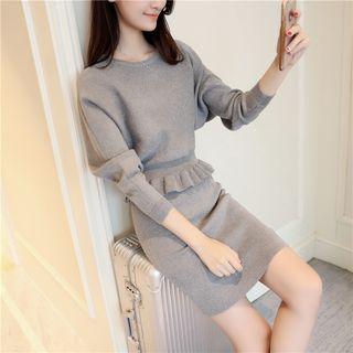 Set: Batwing-sleeve Sweater + Knit Skirt
