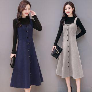 Mock Neck Knit Top / Strappy Midi Dress / Set
