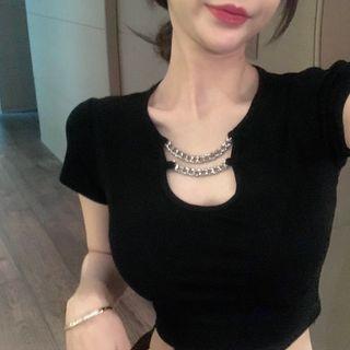 Chain-accent Slim-fit Crop T-shirt