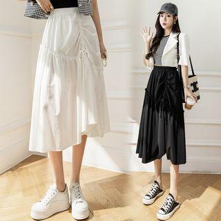 Asymmetrical Drawstring Midi A-line Skirt