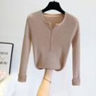 V Neck Buttoned Long Sleeve Knit Top