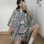 Set: Elbow-sleeve Zebra Print Shirt + Shorts