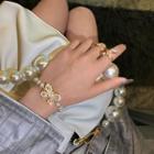 Rhinestone Freshwater Pearl Butterfly Bracelet Gold - One Size