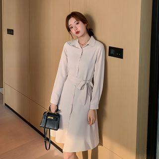 Lace Up Long-sleeved Shirt Dress