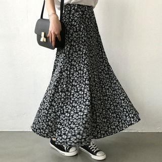 Zip-back Floral Pattern Maxi Skirt