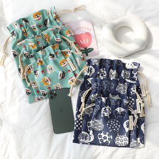 Set Of 3: Animal Print Drawstring Pouch / Set