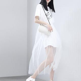 Set: Lettering T-shirt Dress + Mesh Dress