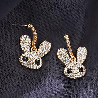 Rhinestone Rabbit Dangle Earring 1 Pair - S925 Silver - As Shown In Figure - One Size