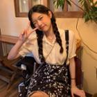 Short-sleeve Shirt / Floral Print Mini A-line Suspender Skirt