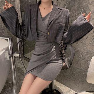Striped Blazer / Asymmetric Sheath Dress