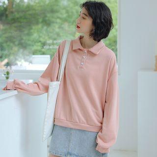 Plain Polo Sweatshirt Pink - One Size
