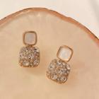 Rhinestone Square Dangle Earring 01# - 1 Pair - As Shown In Figure - One Size