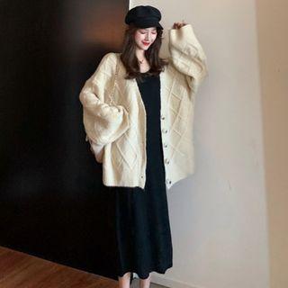 V-neck Cardigan / Midi Knit Tank Dress