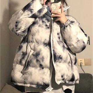 Tie-dye Padded Zip Jacket Black & White - One Size