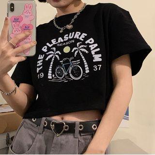Short-sleeve Coconut Tree Print Cropped T-shirt