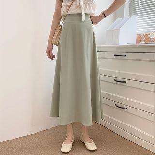 Plain High Waist Midi A-line Skirt