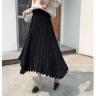 Asymmetrical Fringed Trim Midi A-line Skirt