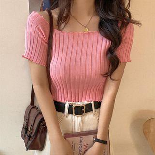 Short-sleeve Cropped Rib Knit Top