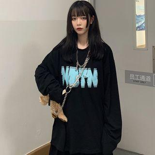 Long-sleeve Letter Print T-shirt Black - One Size