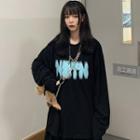 Long-sleeve Letter Print T-shirt Black - One Size