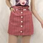 Button Front Checked Skirt