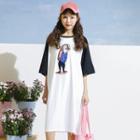 Printed Raglan 3/4-sleeve T-shirt Dress
