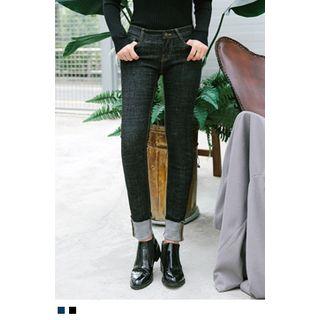 Cuff-hem Stitched Slim-fit Jeans