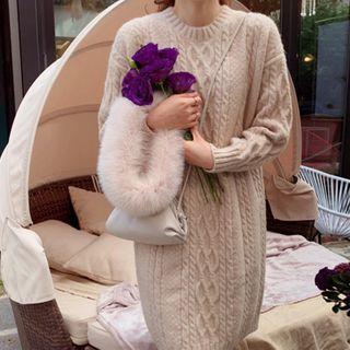 Round Neck Cable Knit Midi Dress
