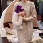 Round Neck Cable Knit Midi Dress