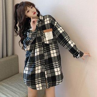Plaid Applique Shirt Black - One Size