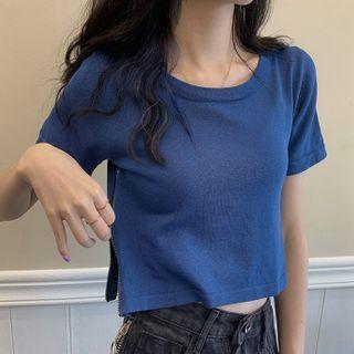 Side-zip Short-sleeve Knit Top