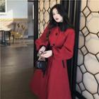 Color-block V-neck Single-breasted Loose-fit Acrylic Long-sleeve Coat