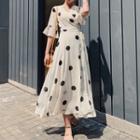 Dotted V-neck Maxi Dress