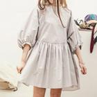 Plain Puff 3/4 Sleeve A-line Dress