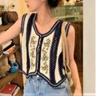 Button-up Embroidered Knit Tank Top As Shown In Figure - One Size