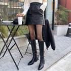 Patch-pocket Faux-leather Miniskirt