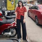 Floral Short-sleeve Shirt / Plain Loose-fit Pants