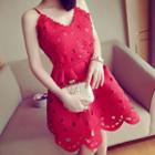 Laser Cut Spaghetti Strap A-line Dress