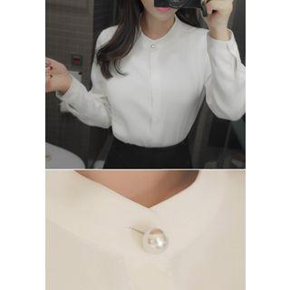 Faux-pearl Trim Chiffon Blouse