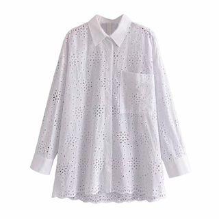 Long-sleeve Embroidered Eyelet Shirt